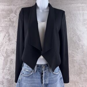 Alice + Olivia Blazer Womens Size XS Black Cropped Waterfall Draped Open Jacket